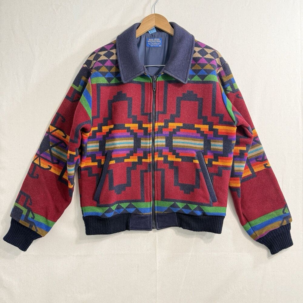 Vtg PENDLETON High Grade Western Southwestern Indian Blanket Coat Aztec Jacket M - Picture 1 of 13